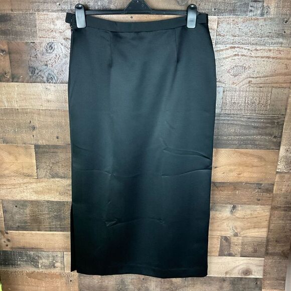 VIE by Victoria Royal Maxi Skirt A-Line Black Lined Side Zipper Side Slit 16 - Picture 11 of 12